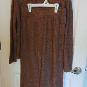 Warm Brown Ribbed 2 Piece Loungewear Set